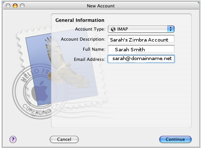 Zimbra AppleMail walk through